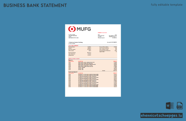 MUFG Bank Geschäftskontoauszug – Beispielansicht (Word und PDF)